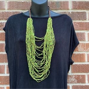 Beaded Necklace NWOT Green and gold Multilayer Round Bead Jewelry handcrafted